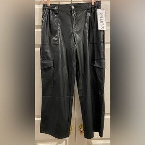 Almost Famous Leather Pants Adult Size L Womens Cargo Black Pockets 90's Style